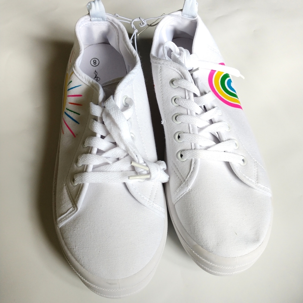 Rainbow Sunshine White Canvas Tennis Shoes size 8 NEW - Picture 6 of 7